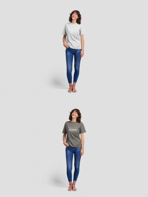 Woman Smiling with Shirt Mockup with Custom Colors