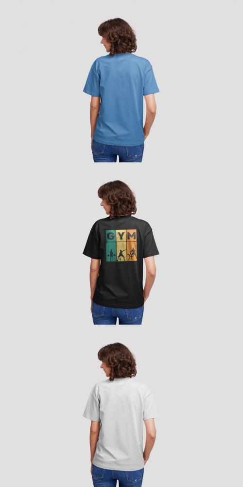 Woman Wearing a T-Shirt Mockup from Behind