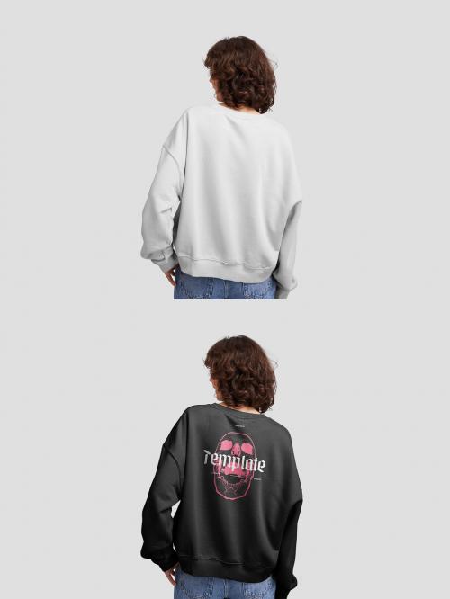 Woman with Sweatshirt Mockup from Behind