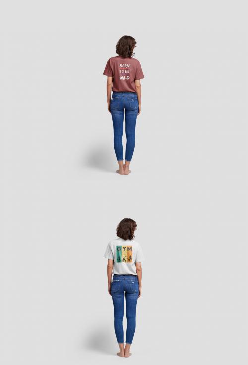 Full Body Woman with T-Shirt Mockup from Behind