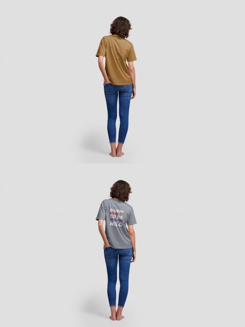 Woman with Shirt Mockup from Behind