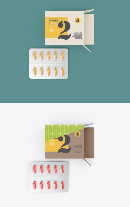 Paper Box with Pills Mockup