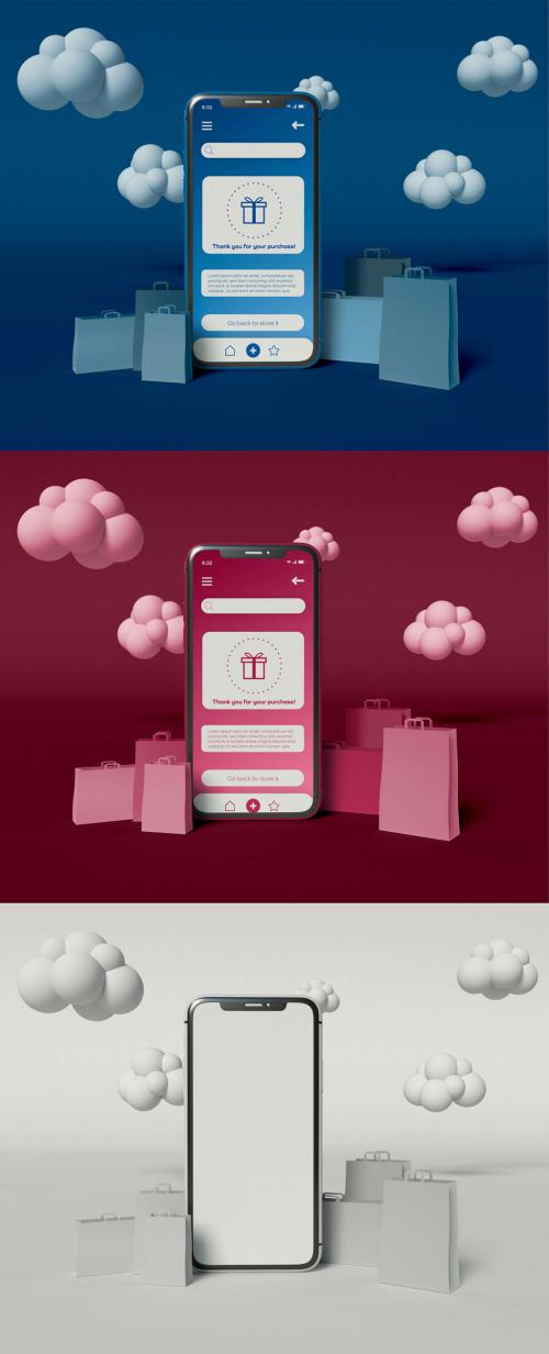 Online Shopping Smartphone with Bags Mockup
