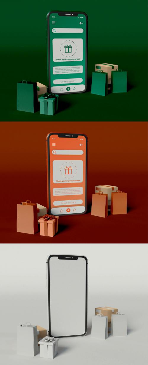 Smartphone with Online Shopping Bags Mockup