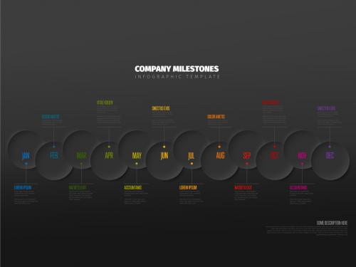 Infographic Full Year Dark Timeline Template with Circle Elements