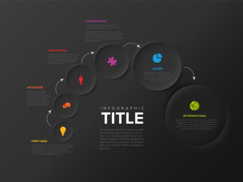 Simple Dark Infographic with Six Circles and Small Icon Elements