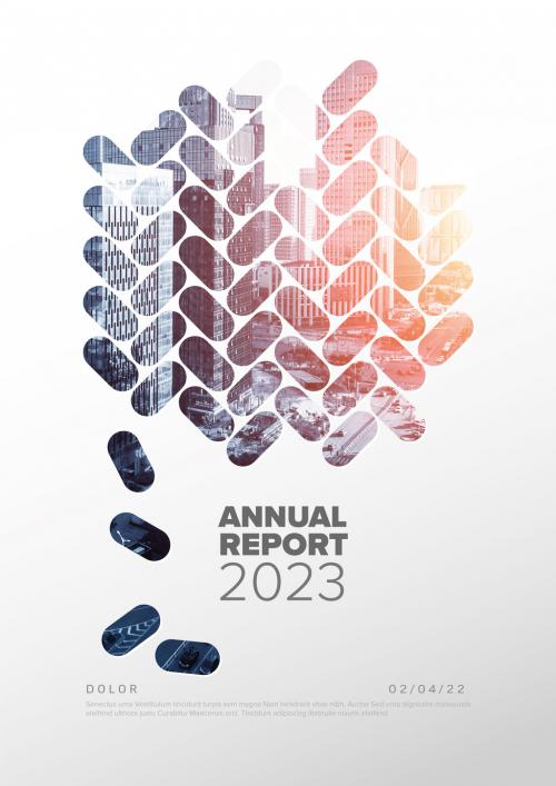 Light Annual Report Front Cover Page Template with Photo and Oval Masks