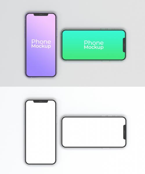 Top View Vertical and Horizontal Phones Mockup