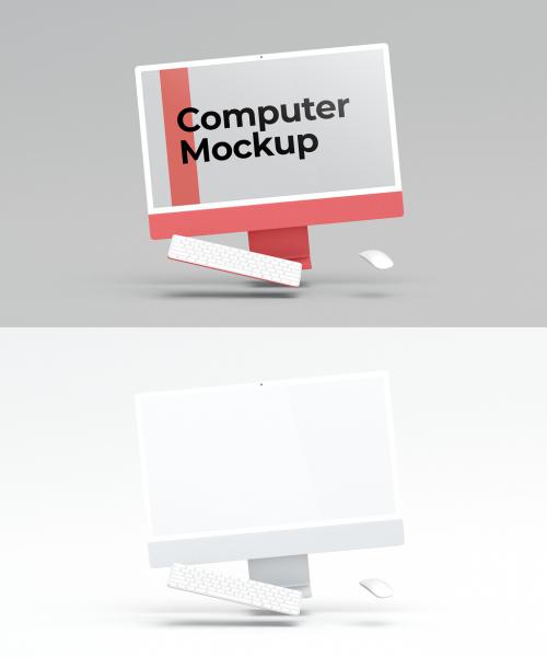 Floating Desk Computer Mockup