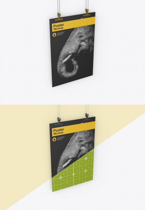 Isolated Vertical Hanging Poster Mockup