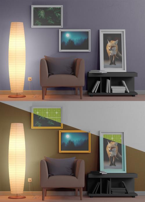 Room Scene with Set of 3 Frames Mockup