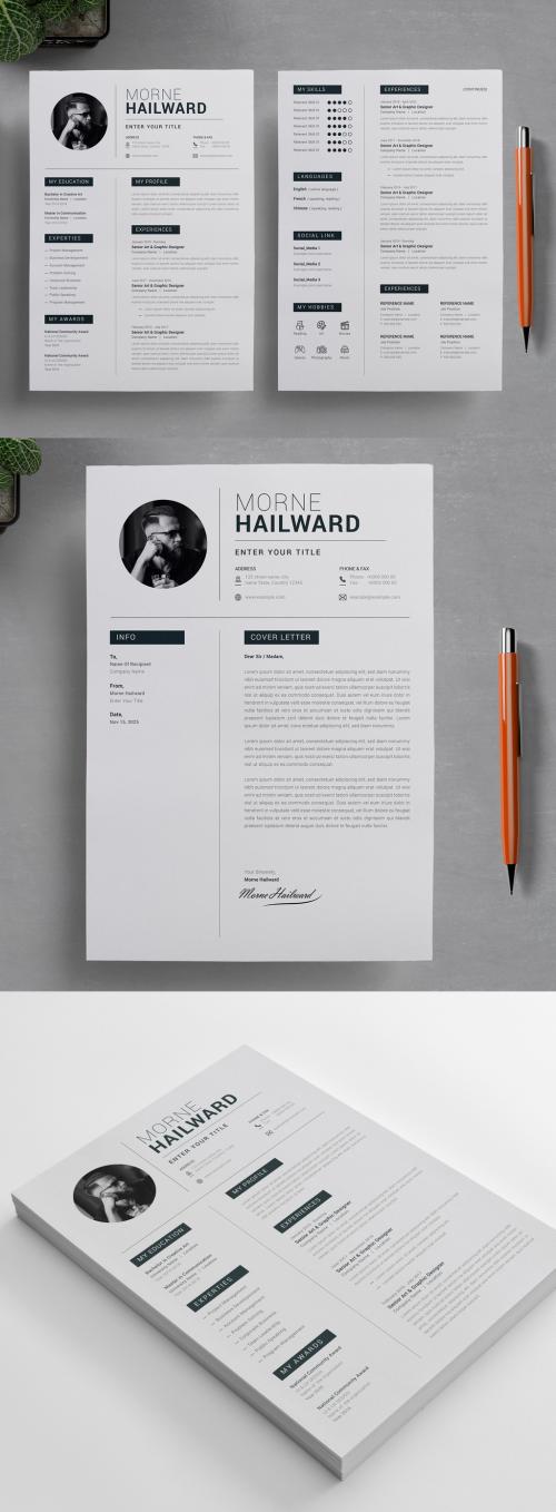 Minimal CV Layouts with Cover Letter Black & White Clean Accents