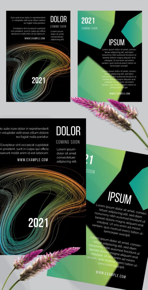 Flyer Layouts with Motion Blur and Abstract Glowing Shapes