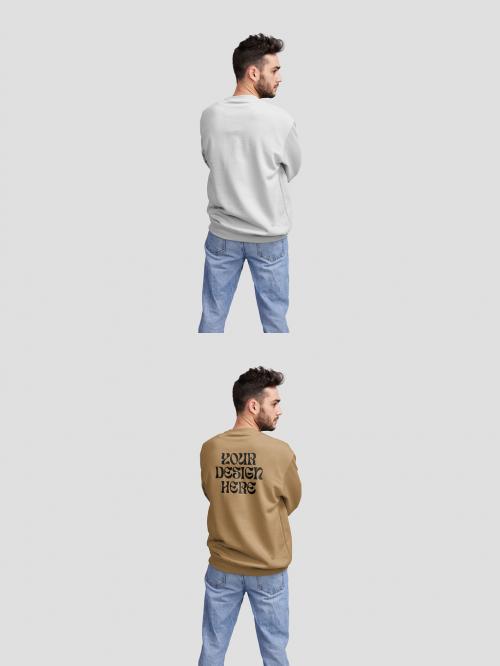 Man Showing Sweatshirt Back Mockup Looking to the side