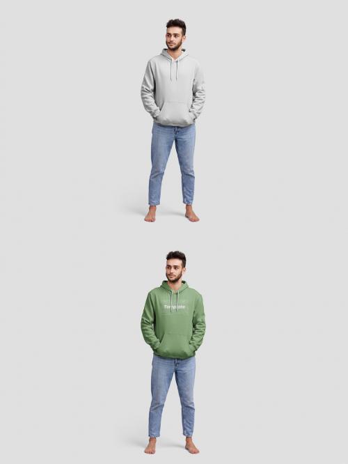 Man Wearing Hoodie Mockup With Custom Background