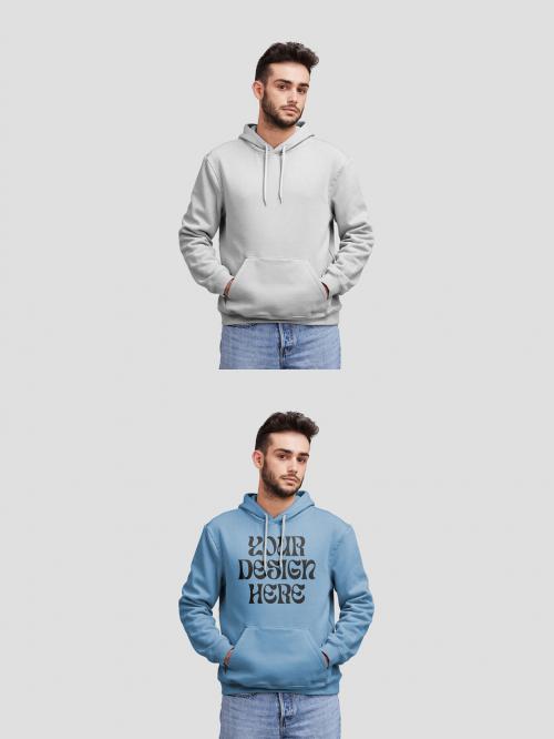 Man With Hoodie Mockup Looking at Camera