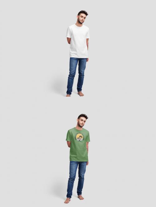 Full Body Portrait of a Man Wearing a T-Shirt Mockup