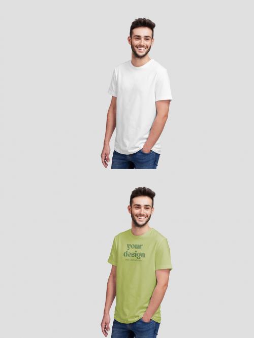 Man Smiling Wearing a Short Sleeve T-Shirt Mockup