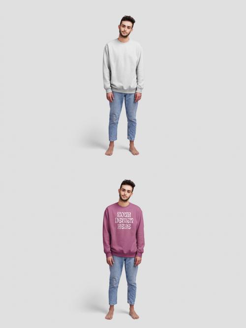 Man Wearing Sweatshirt Mockup Looking at Camera