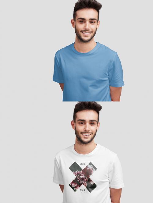 Close Frame Image of a Man Wearing a T-Shirt Mockup