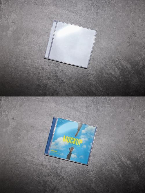 Closed CD Case Mockup With On-Camera Flash Light