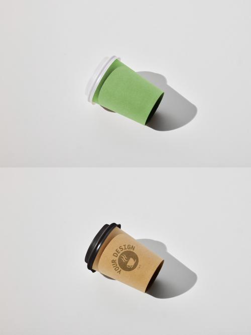 Paper Cup Mockup with Lid Laying on White Background