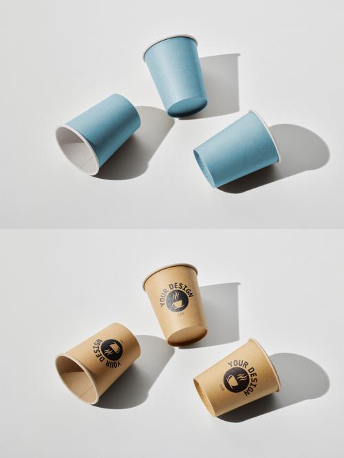 Three Paper Cup Mockups Laying on White Background