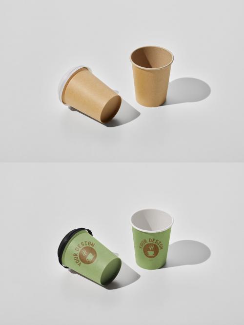 Two Paper Cup Mockups on White Background