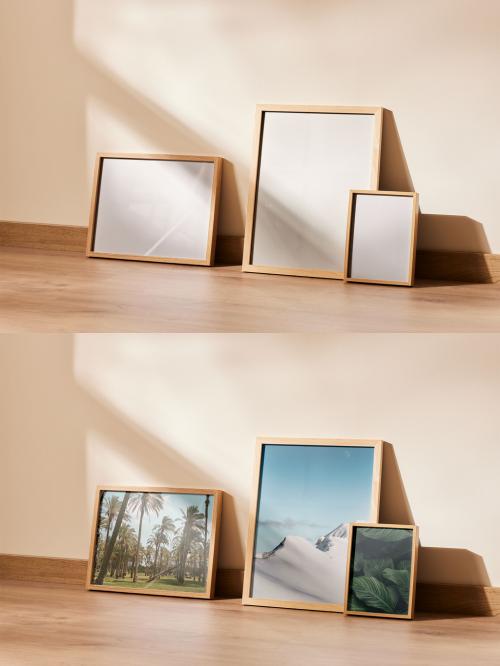 Three Frames Mockup on a Wooden Floor