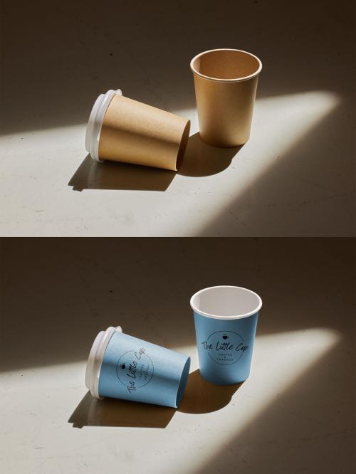 Two Paper Cup Mockup with Sunlight and Shadows