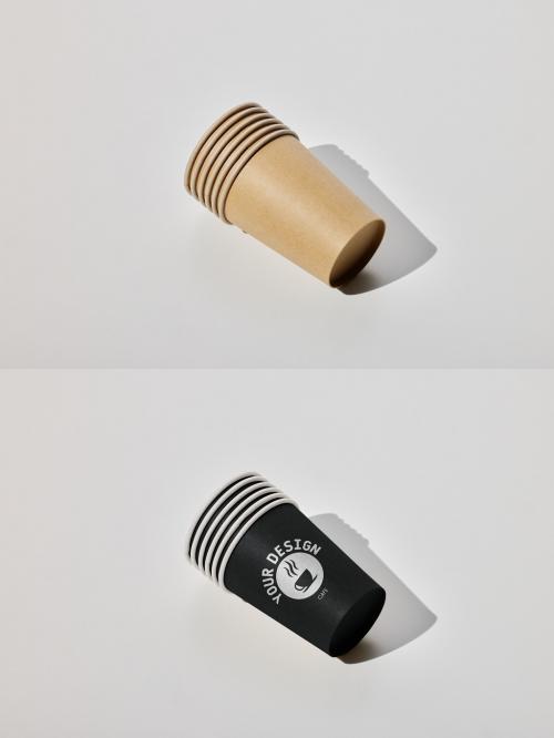 Stack of Paper Cups Mockup on White Background with Hard Shadows