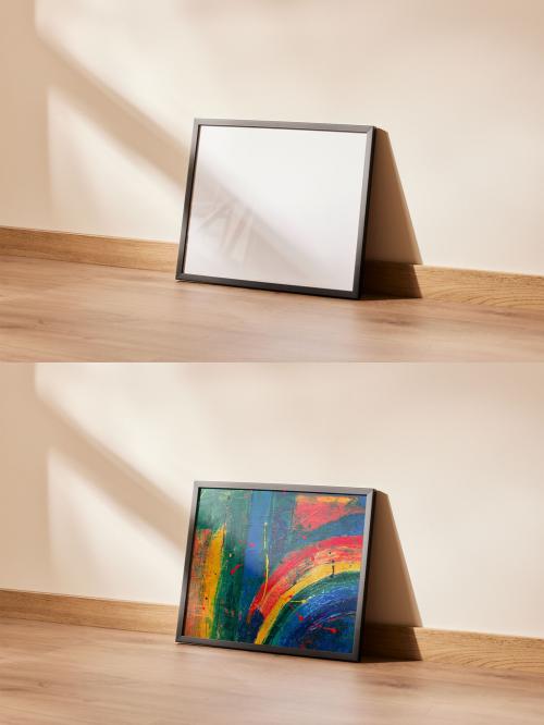 Picture Frame Mockup Lean on Wall with Sun Light