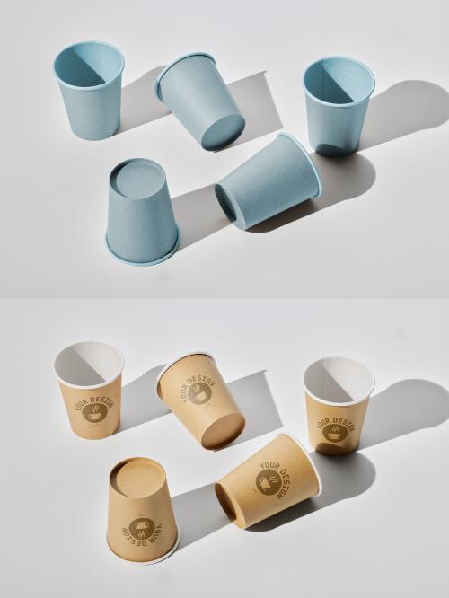 Array of Paper Cups Mockup with Custom Colors