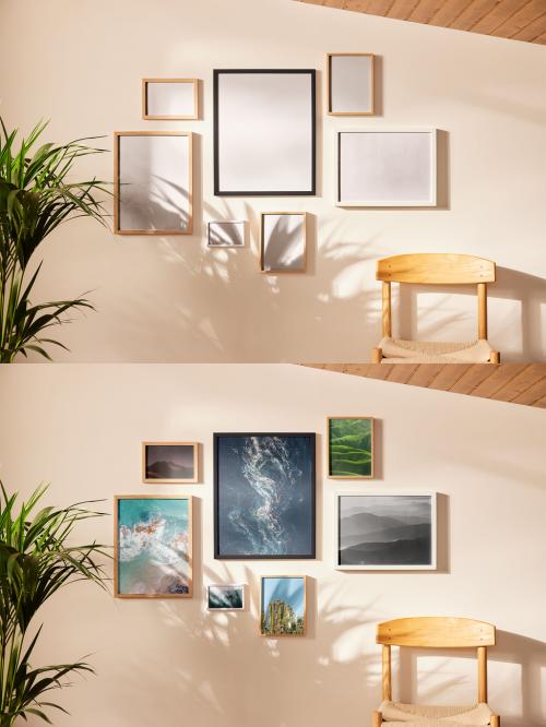 Frame Gallery Wall Mockup with a Plant and a Chair