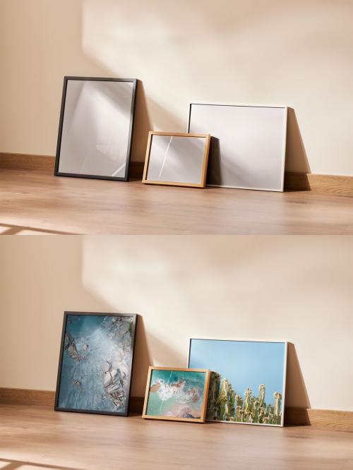 Group of Frames Mockup Leaning on Wall