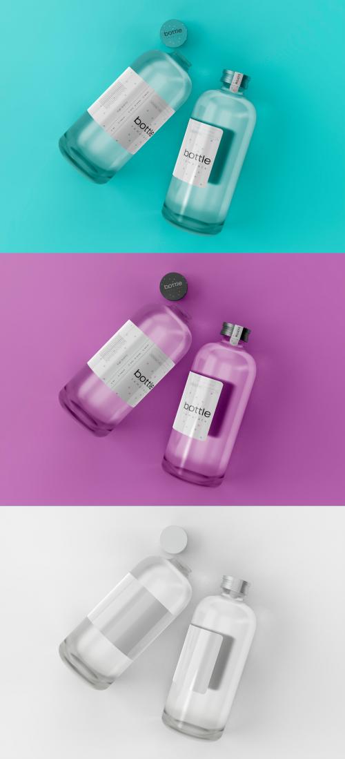 3D Two Glass Bottles Mockups