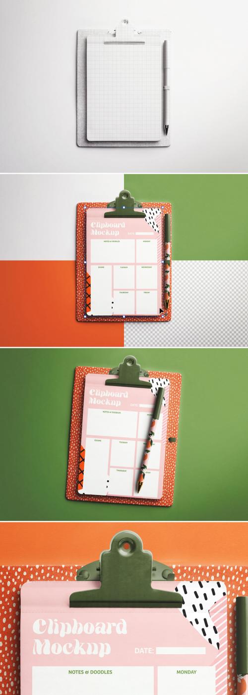 Clipboard with Notepad and Pen Mockup