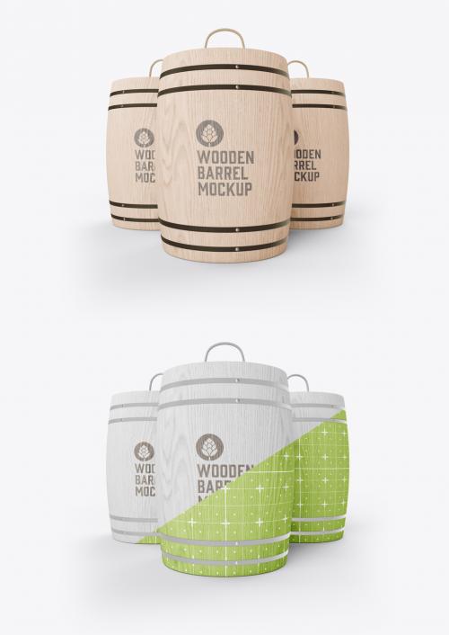 Wooden Barrel Container Mockup