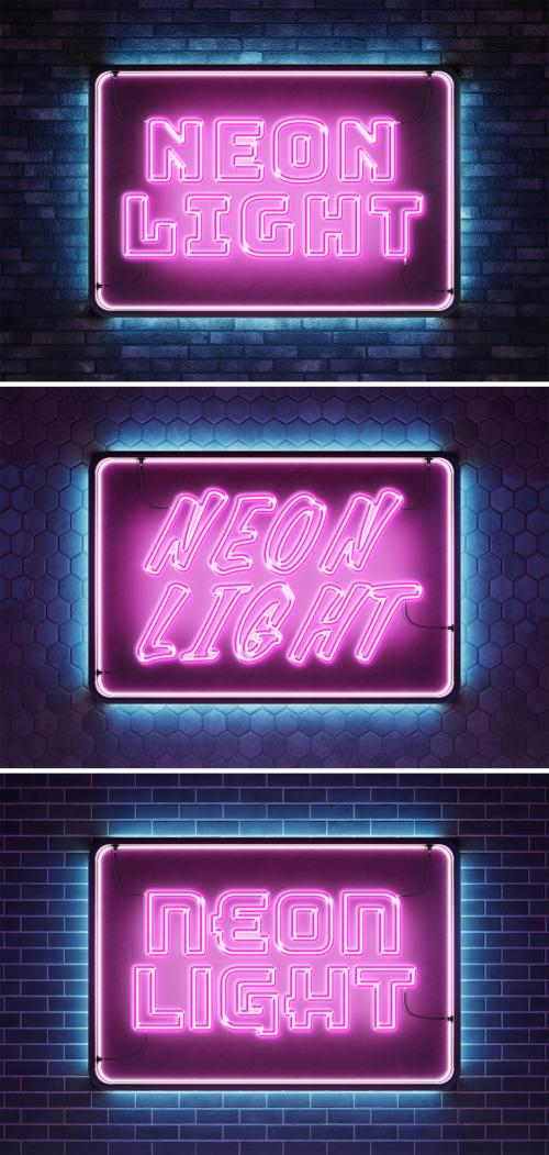 Pink Neon Light Text Effect Mockup on Brick Wall