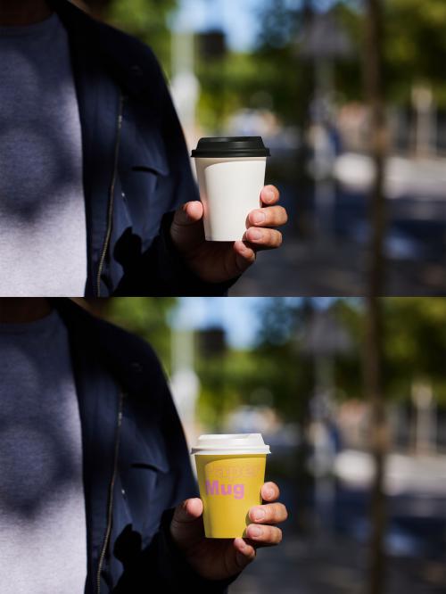 Anonymous Man With a Paper Cup Mockup Outdoor