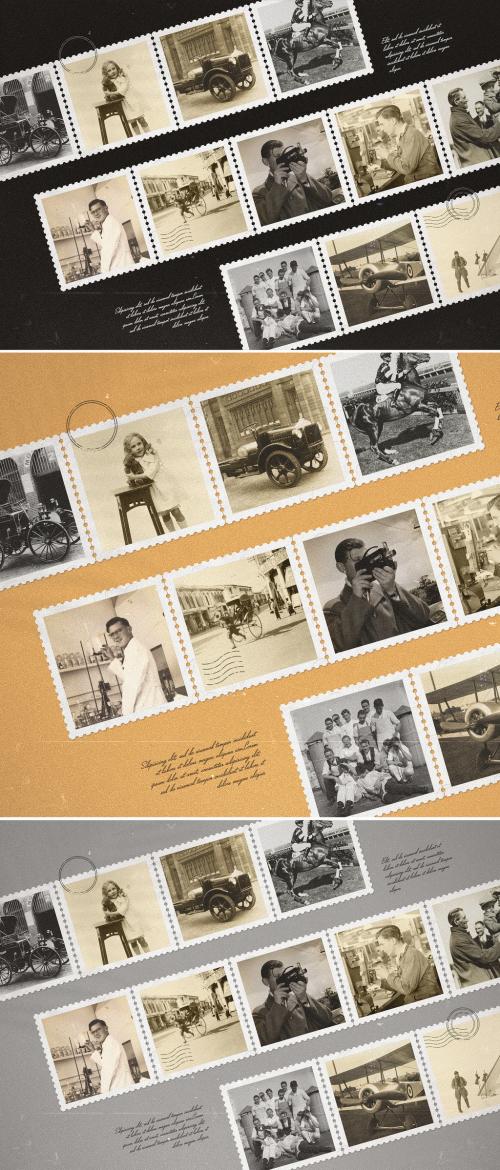 Postage Stamp Photo Collage Mockup