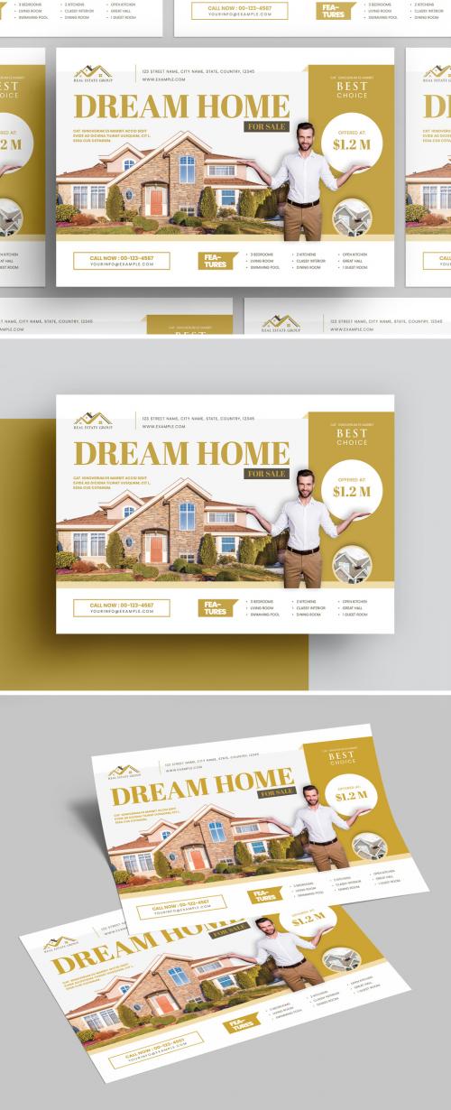 Real Estate Dream Home Flyer Layout with Golden Accents