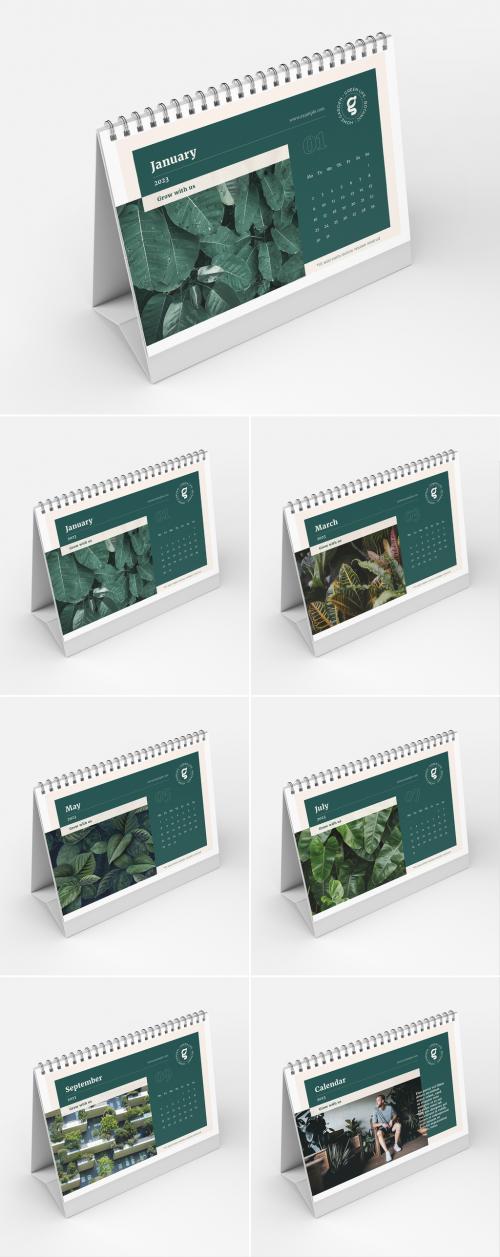 Botanic Desk Calendar 2023 Layout with Green Accents