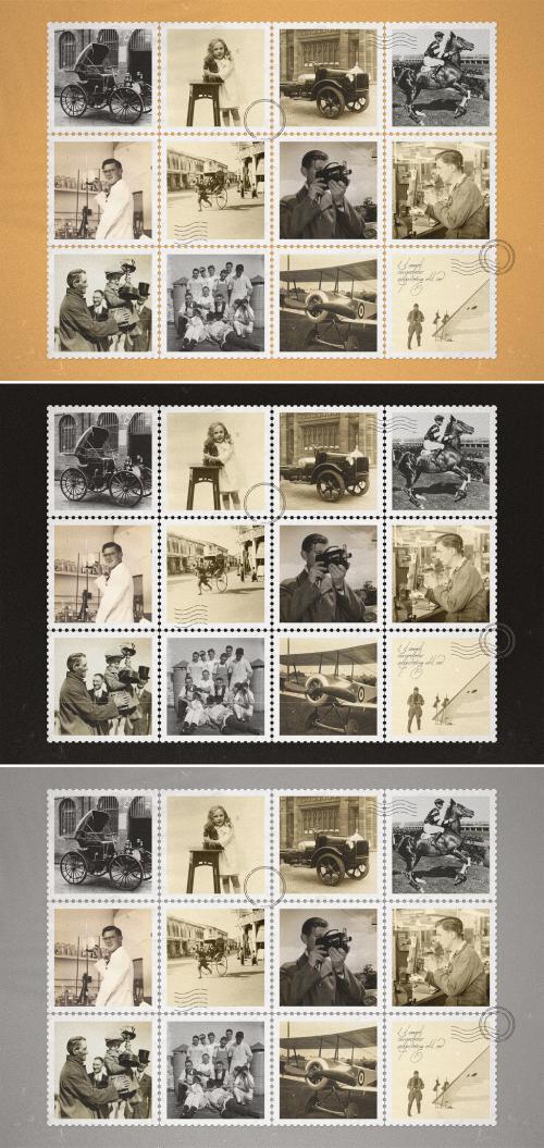 Postage Stamp Photo Collage Mockup