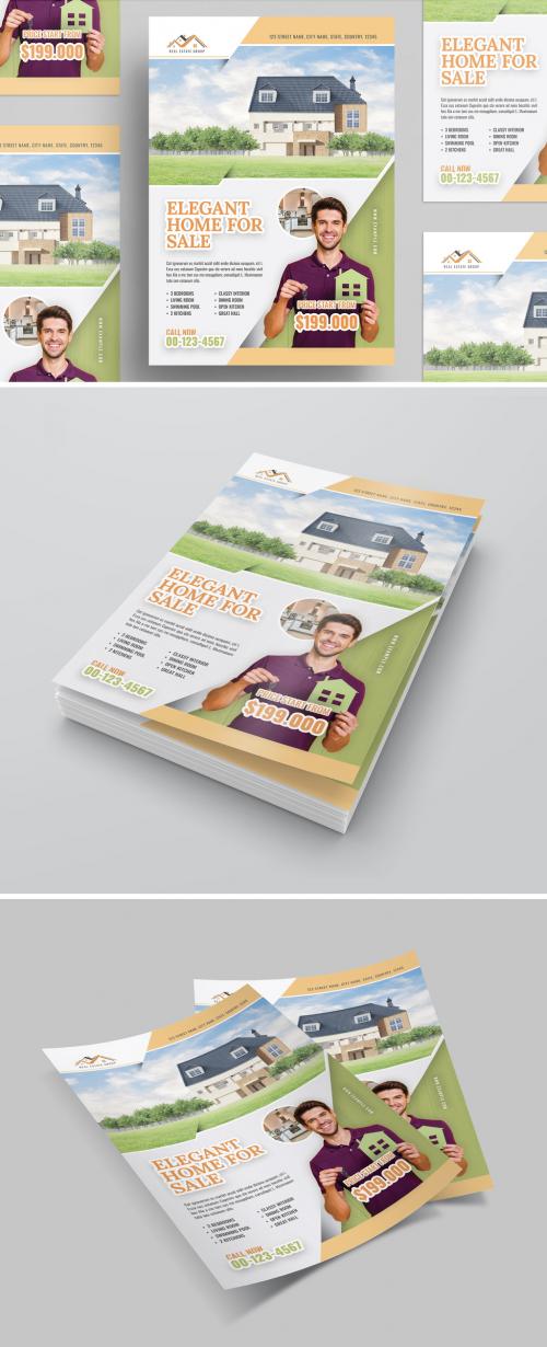 Real Estate Flyer Layout with Orange and Green Accents