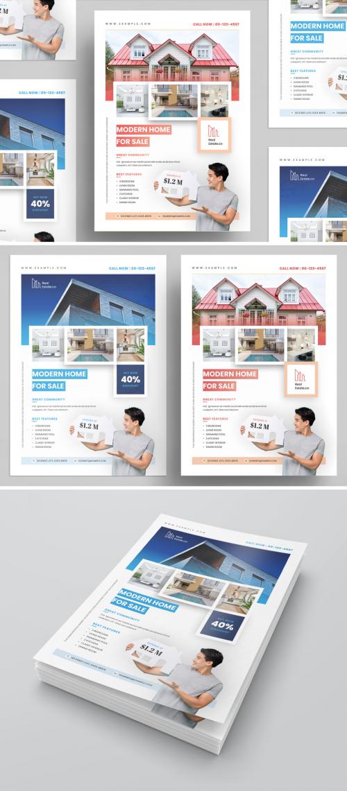 Real Estate Flyer Layout with Blue and Pink Accents