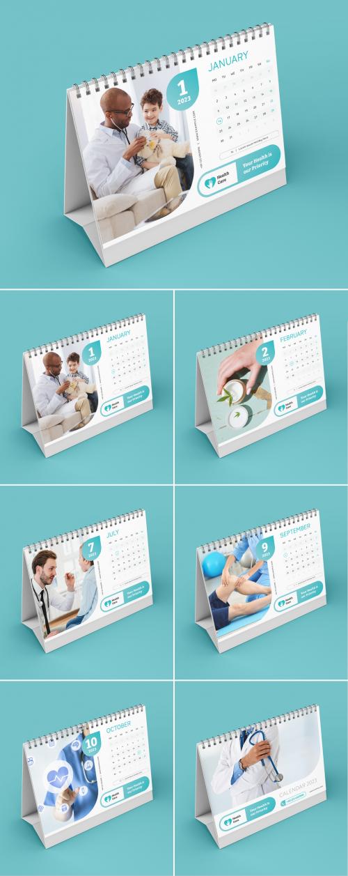 Healthcare Desk Calendar 2023 Layout with Turquoise Accents