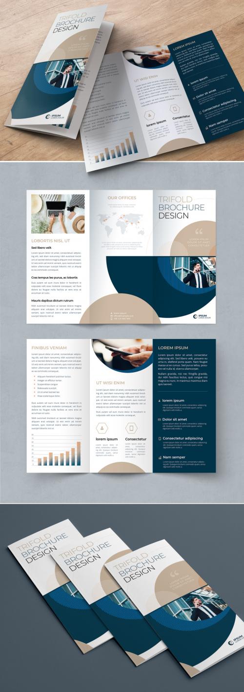 Business Trifold Brochure Layout with Beige Circle Elements