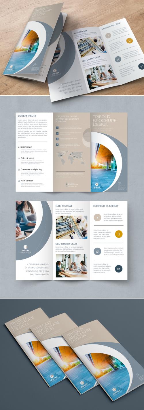 Trifold Brochure Layout with Beige and Grey Circle Elements