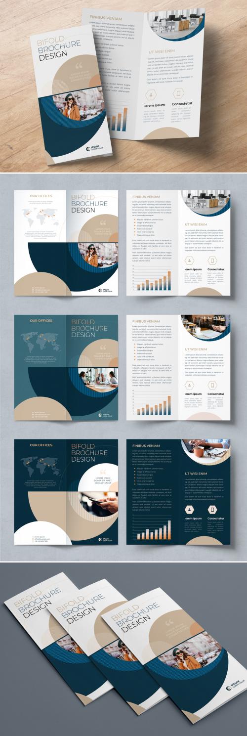 Business Bifold Brochure Layout with Beige Circle Elements